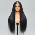 Hair Yaki Straight V Part Wig 100% Human Hair Elastic Drawstring Wig Fit Small Cap Size 150% Density