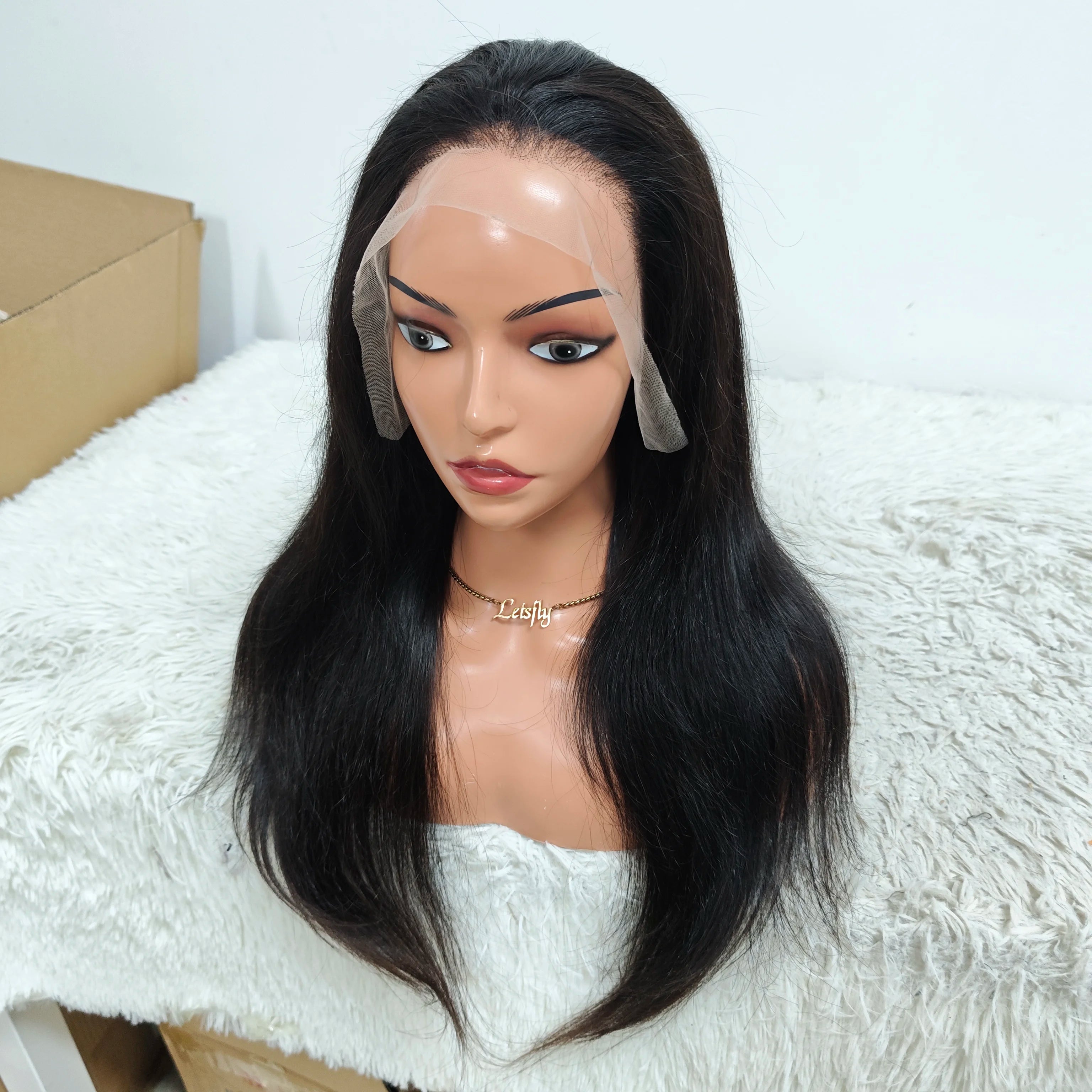 Promotion $78 Wholesale Virgin Brazilian Straight Human Hair Wig 13x4 Pre Plucked Lace Frontal Medium Transparent 250% Density