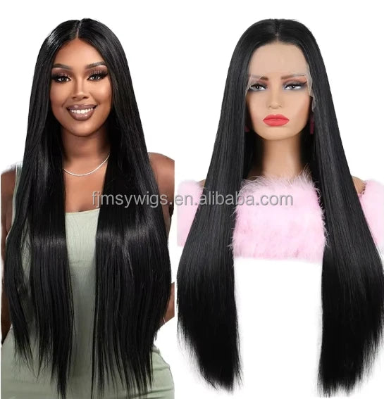 Wholesale 30 Inch Long Straight Premium Synthetic Lace Front Wigs High Temperature