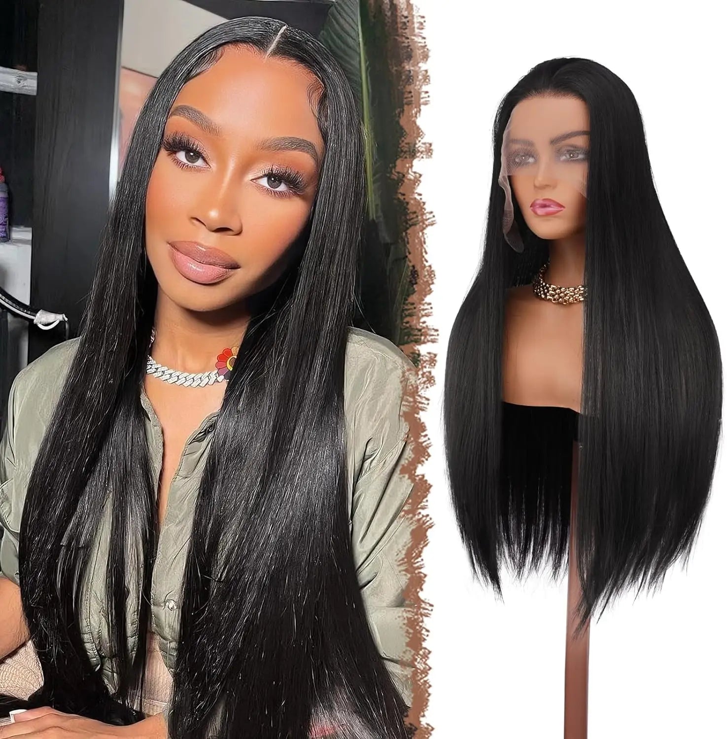 Wholesale 30 Inch Long Straight Premium Synthetic Lace Front Wigs High Temperature