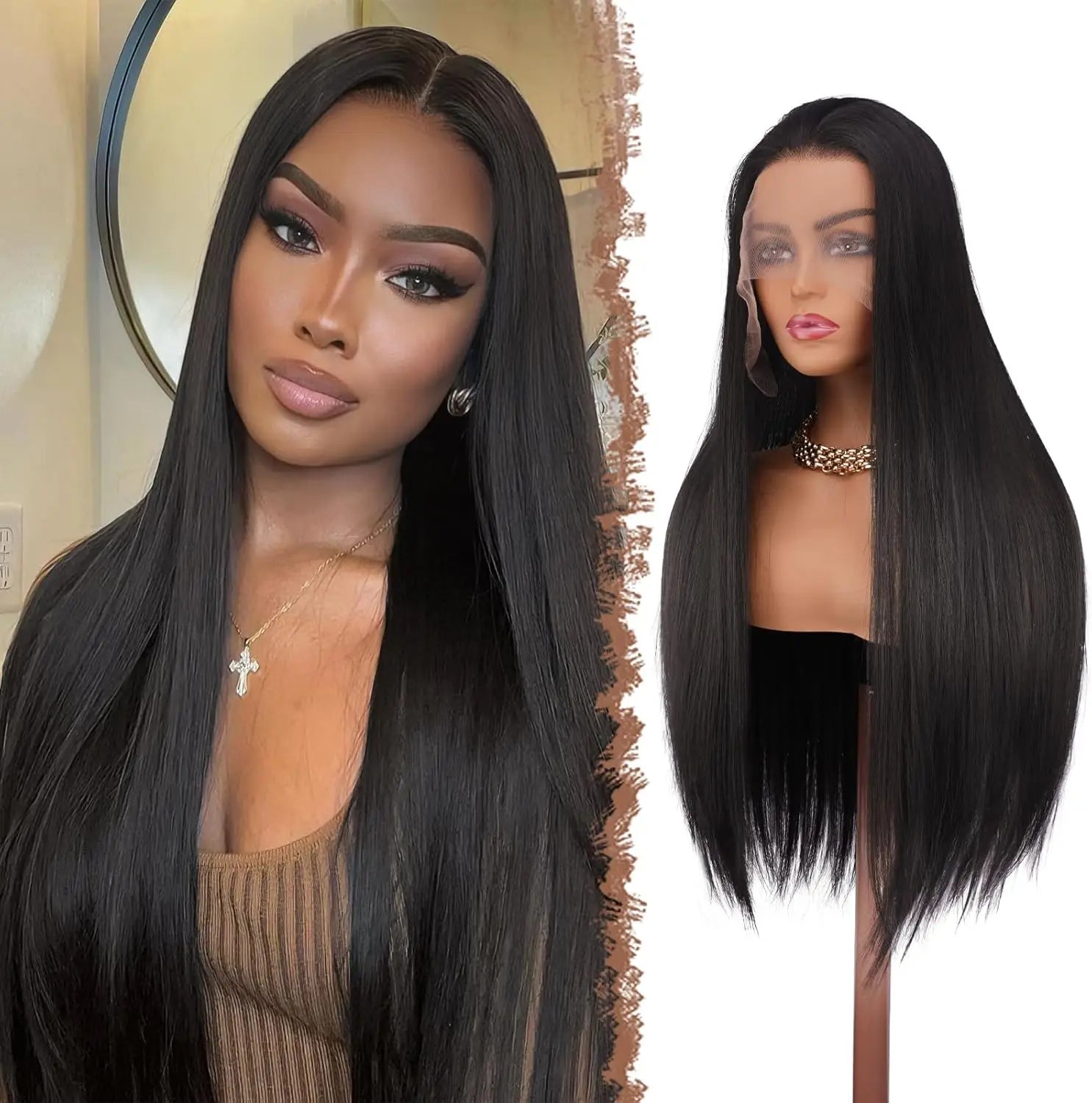 Wholesale 30 Inch Long Straight Premium Synthetic Lace Front Wigs High Temperature