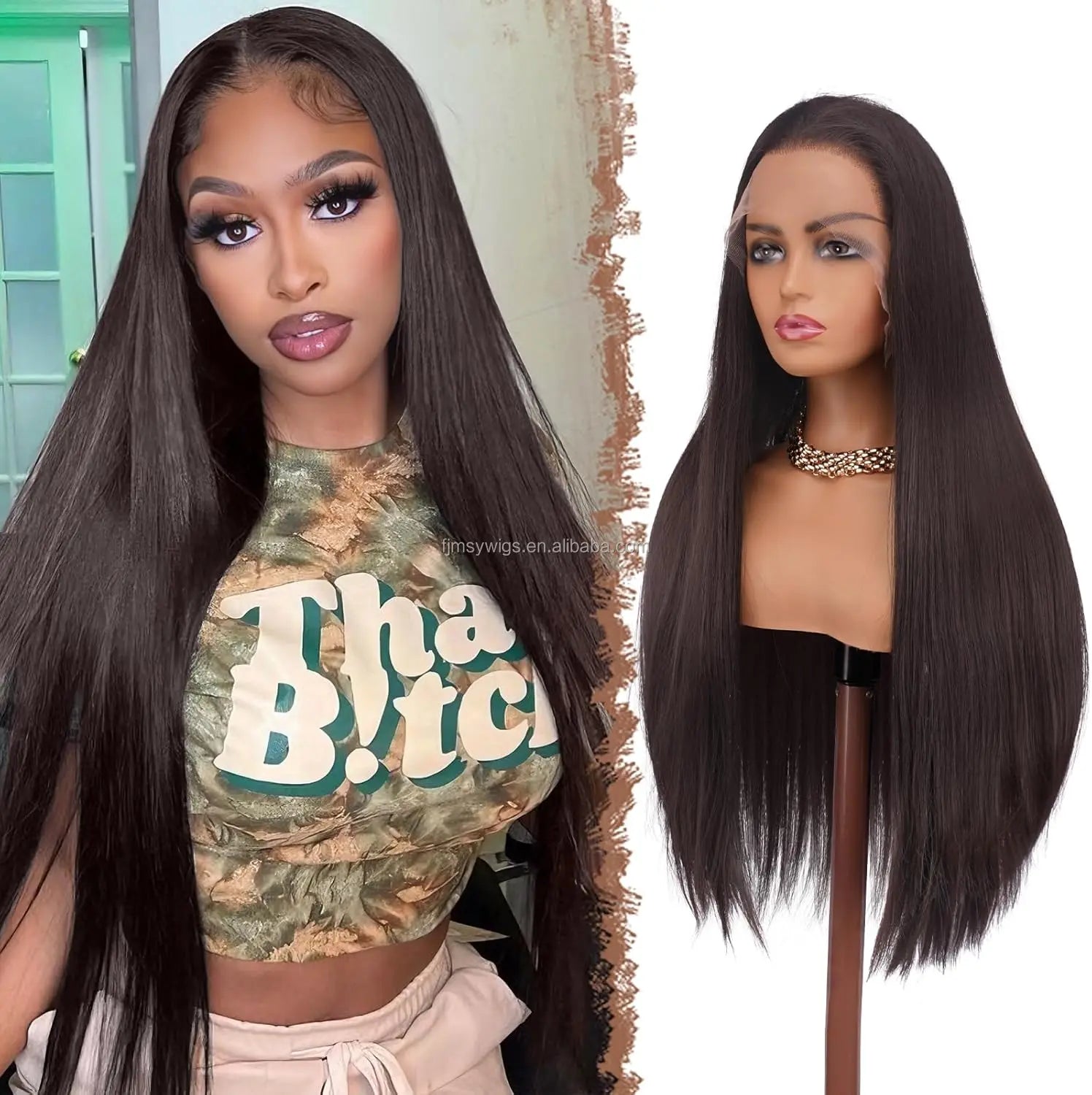 Wholesale 30 Inch Long Straight Premium Synthetic Lace Front Wigs High Temperature