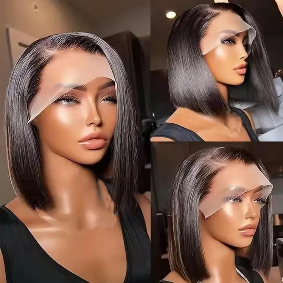 Straight Short Bob 13x6 HD Lace Front Human Hair Wigs Glueless Wigs 220 Density Pre Plucked Brazilian For Women 5x5 HD Lace Wig