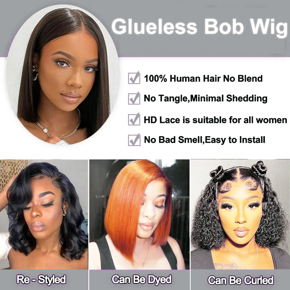13x4 Straight Bob Wig Human Hair 100% Glueless Wear and Go HD Lace Wigs Human Hair Preplucked Short Human Hair Lace Frontal Wigs