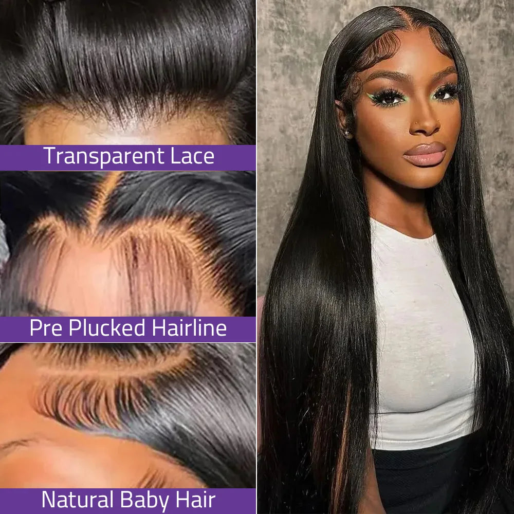 360 Full HD Lace Closure Frontal Wig Bone Straight 40 Inch 13x6 Transparent Lace Front Human Remy Hair Brazilian Wigs for Women