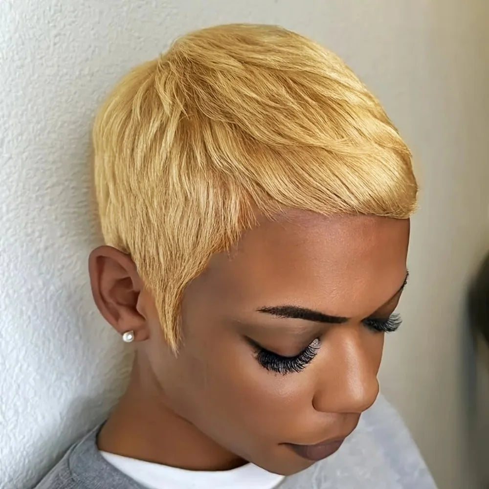 Pixie Cut Wig for Women Short Wavy Brazilian Remy Human Hair 150% Density Full Machine Made Perfect for Daily Wear