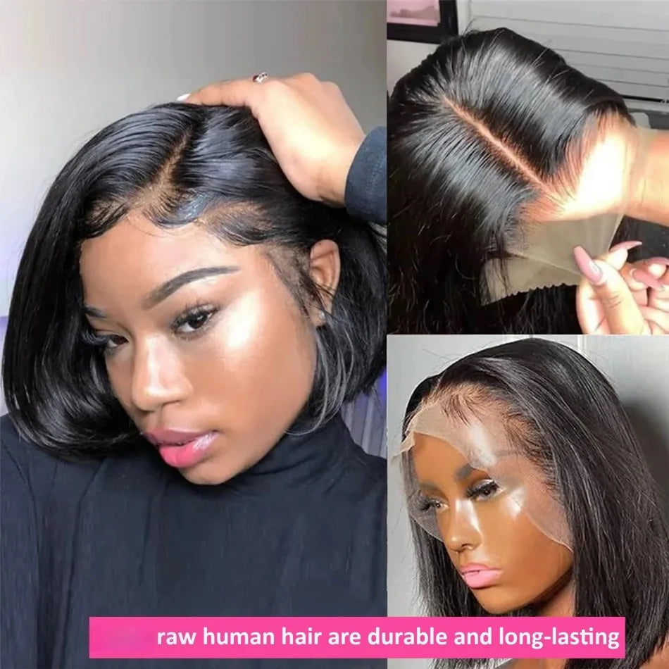 Straight Short Bob 13x6 HD Lace Front Human Hair Wigs Glueless Wigs 220 Density Pre Plucked Brazilian For Women 5x5 HD Lace Wig