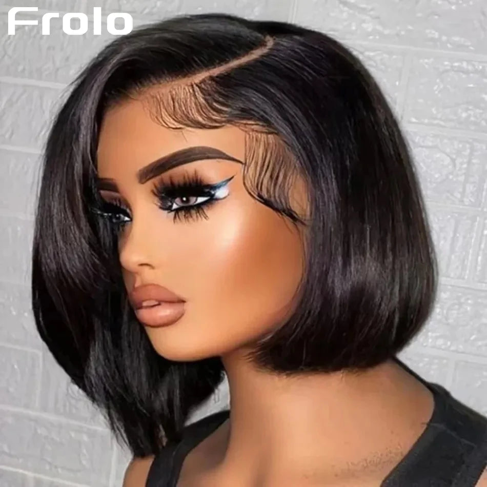 Straight Short Bob 13x6 HD Lace Front Human Hair Wigs Glueless Wigs 220 Density Pre Plucked Brazilian For Women 5x5 HD Lace Wig