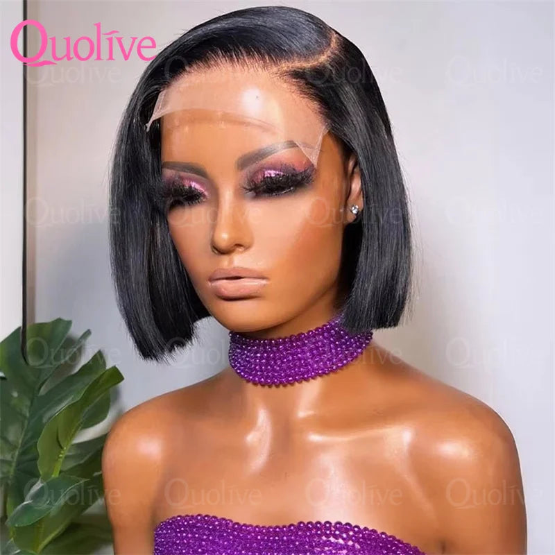 13x6 Short Bob Straight 5x5 Transparent Lace Front Wig 250% Density 4x4  Human Hair Pre Plucked Wigs For Black Women 10 16 Inch