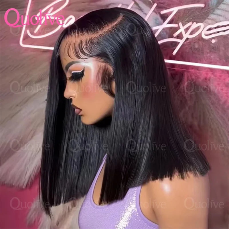 13x6 Short Bob Straight 5x5 Transparent Lace Front Wig 250% Density 4x4  Human Hair Pre Plucked Wigs For Black Women 10 16 Inch