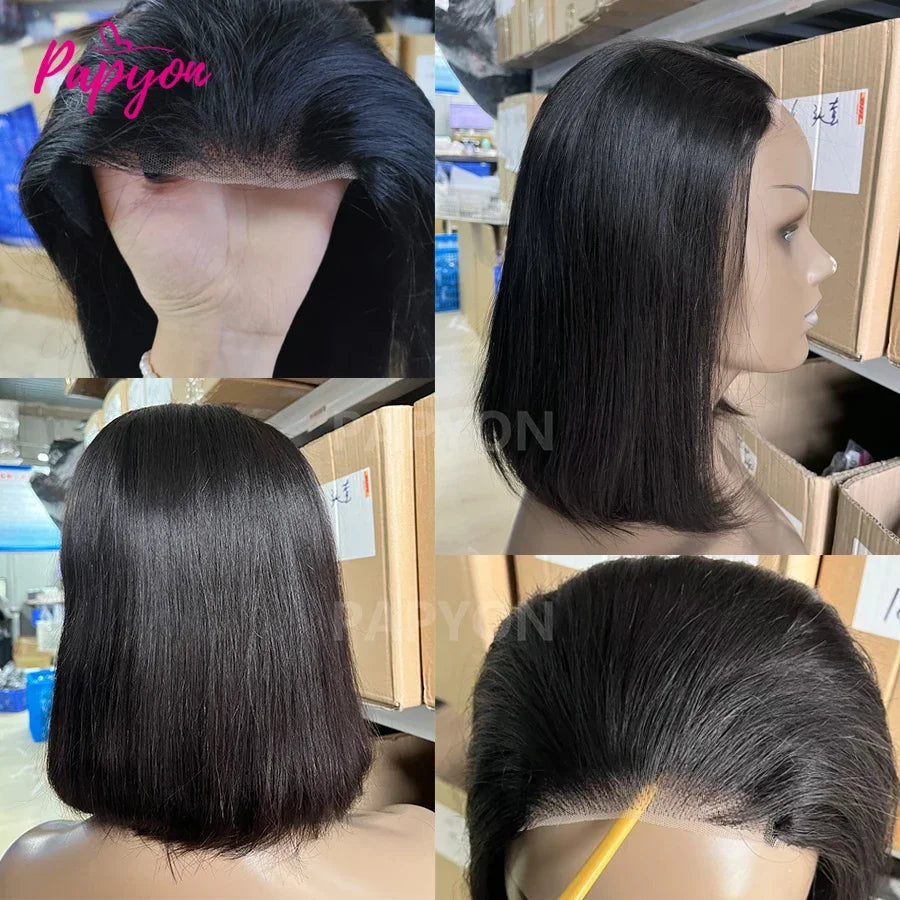 Short Bob Wigs Straight Glueless Wig Ready To Wear Pre Cut 4x4 Elastic Drawstring Upgraded No Glue Lace Air Wig