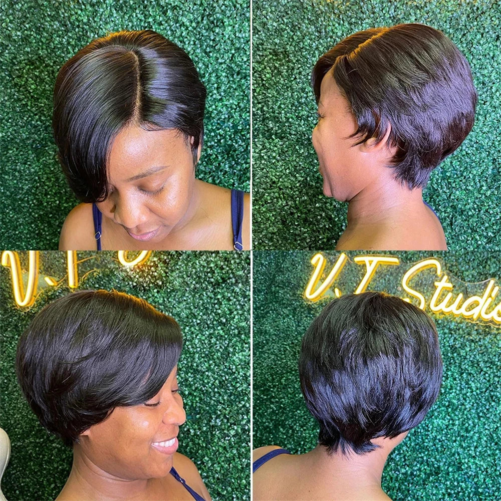 Free Part Pixie Cut Straight Wigs Burmese Lace Front Human Hair Wigs Short Bob Hair Wig Virgin Raw 100% Human Hair Natural Color Preplucked Hairline 13x4 Lace Frontal Hair Wig For Black Women