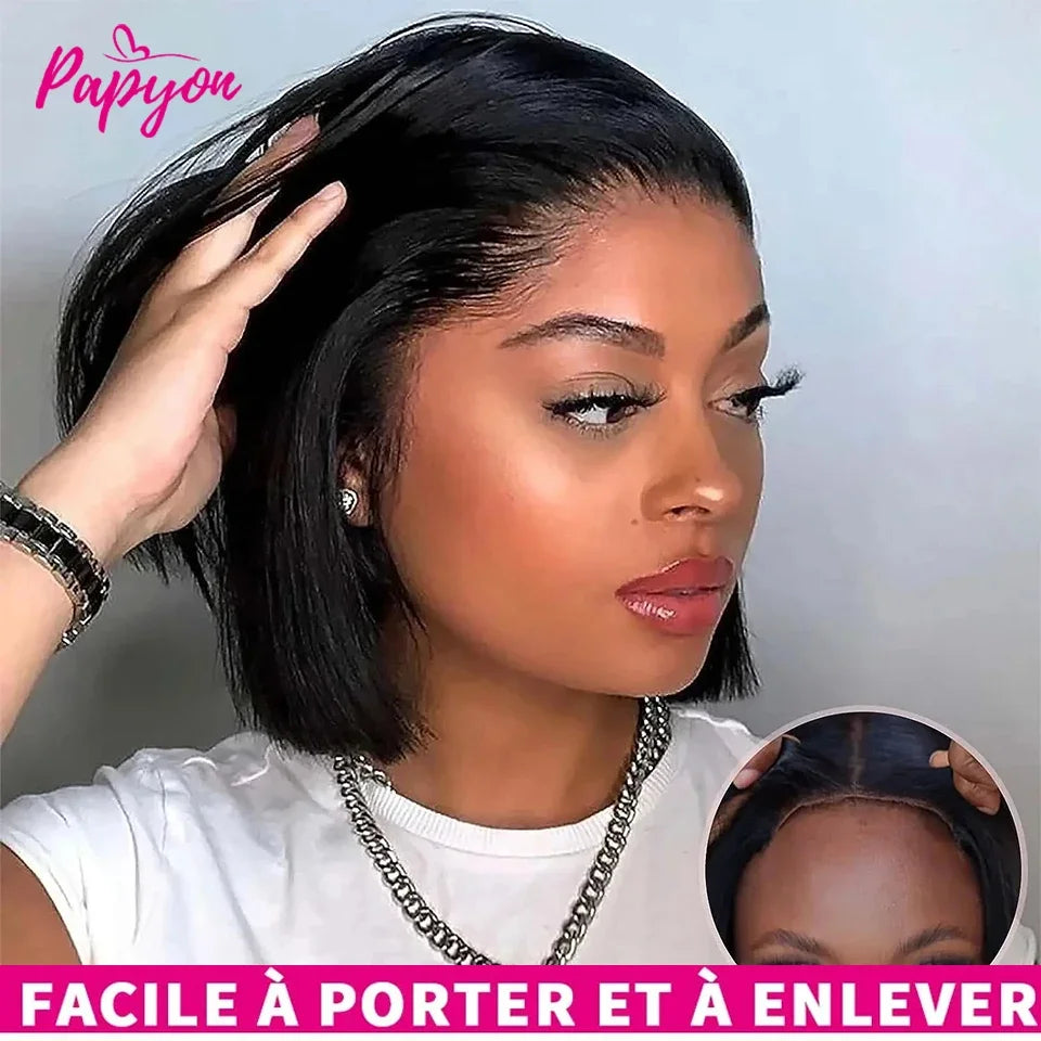 Short Bob Wigs Straight Glueless Wig Ready To Wear Pre Cut 4x4 Elastic Drawstring Upgraded No Glue Lace Air Wig