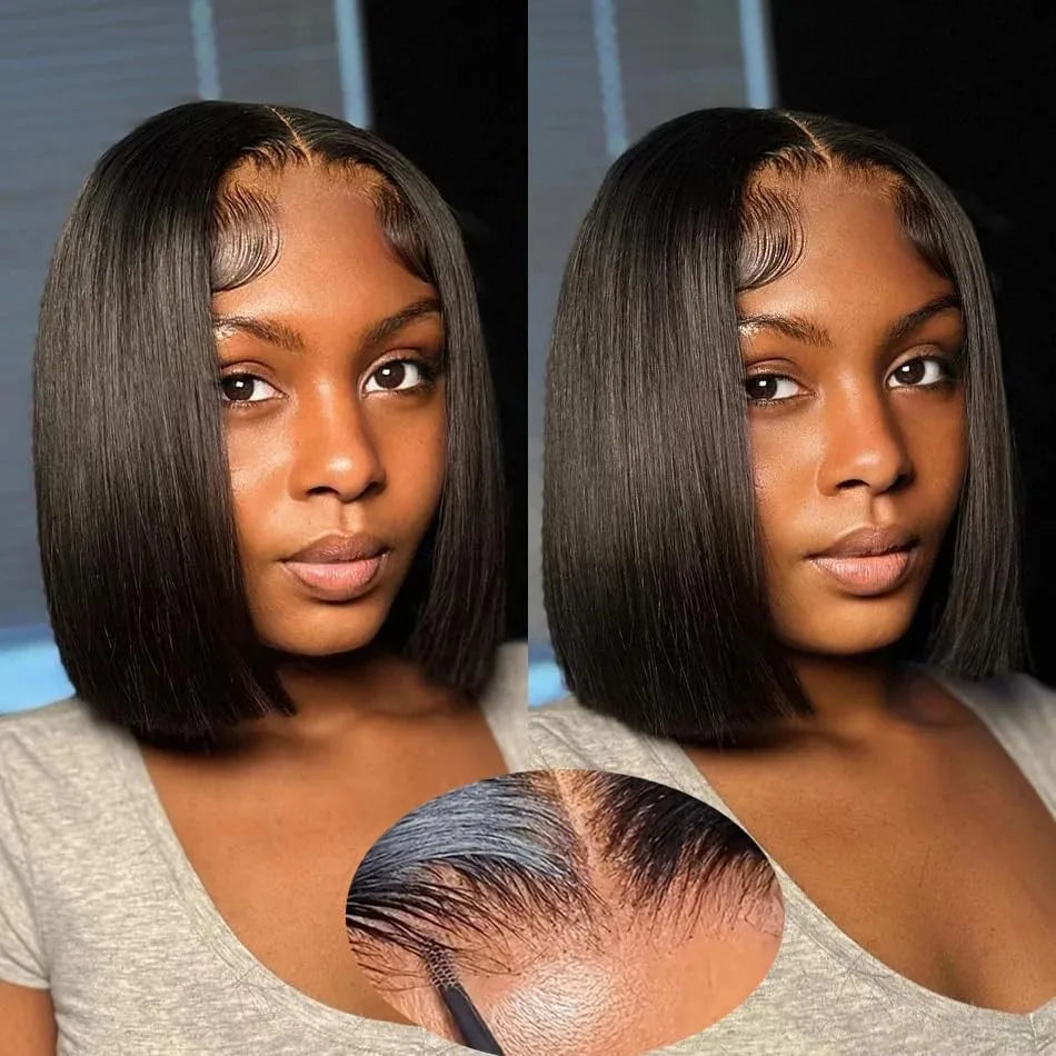 Straight Short Bob 13x6 HD Lace Front Human Hair Wigs Glueless Wigs 220 Density Pre Plucked Brazilian For Women 5x5 HD Lace Wig