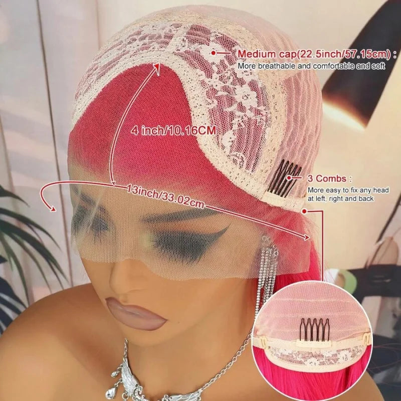 Long Straight 13x4 Lace Frontal Wig Synthetic Hot Pink Wigs for Women Natural Hairline Glueless Fashion Party Wig Cosplay Wig