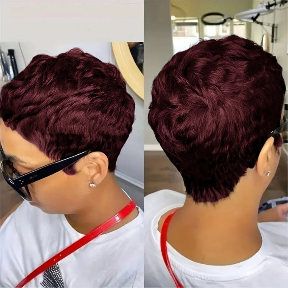 Pixie Cut Wig for Women Short Wavy Brazilian Remy Human Hair 150% Density Full Machine Made Perfect for Daily Wear
