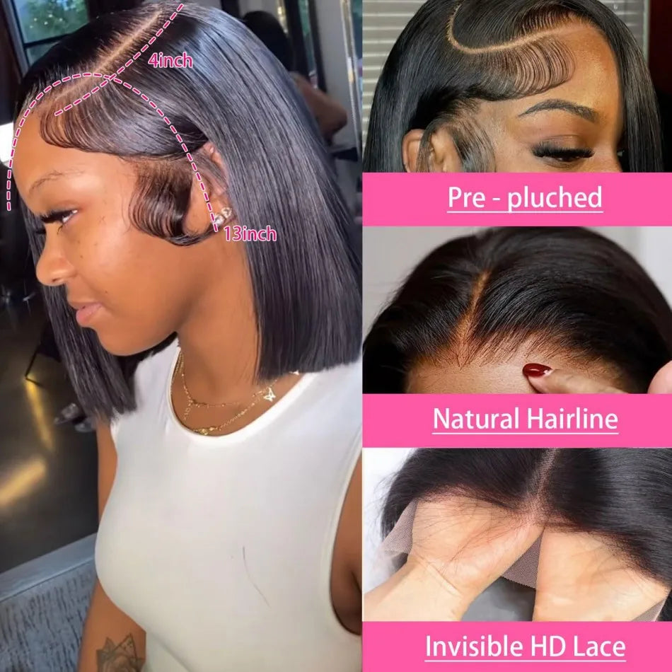 Straight Short Bob 13x6 HD Lace Front Human Hair Wigs Glueless Wigs 220 Density Pre Plucked Brazilian For Women 5x5 HD Lace Wig