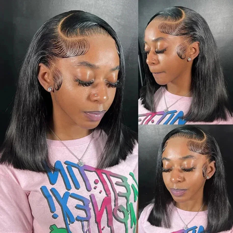 13x4 Straight Lace Frontal Bob Wig Pre Plucked 4x4 Human Hair Wigs Brazilian Remy Bone Straight Short Bob Wig For Women 14 Inch