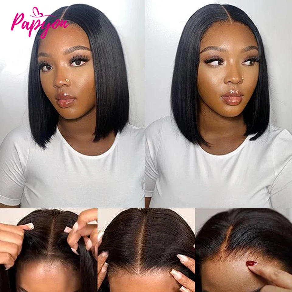 Short Bob Wigs Straight Glueless Wig Ready To Wear Pre Cut 4x4 Elastic Drawstring Upgraded No Glue Lace Air Wig