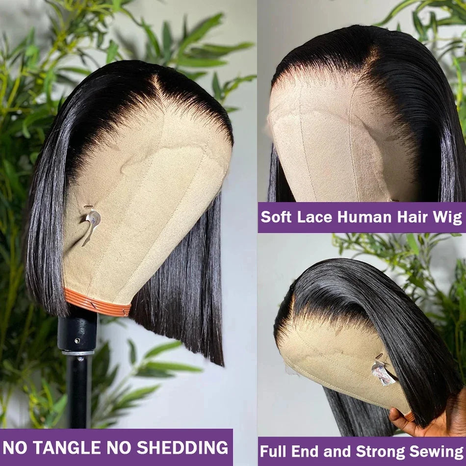 13x4 Straight Lace Frontal Bob Wig Pre Plucked 4x4 Human Hair Wigs Brazilian Remy Bone Straight Short Bob Wig For Women 14 Inch