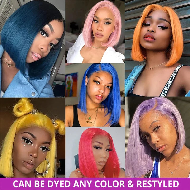 13x6 Short Bob Straight 5x5 Transparent Lace Front Wig 250% Density 4x4  Human Hair Pre Plucked Wigs For Black Women 10 16 Inch