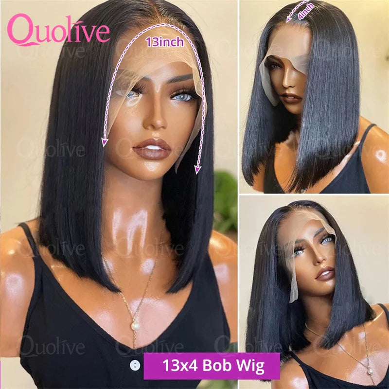 13x6 Short Bob Straight 5x5 Transparent Lace Front Wig 250% Density 4x4  Human Hair Pre Plucked Wigs For Black Women 10 16 Inch