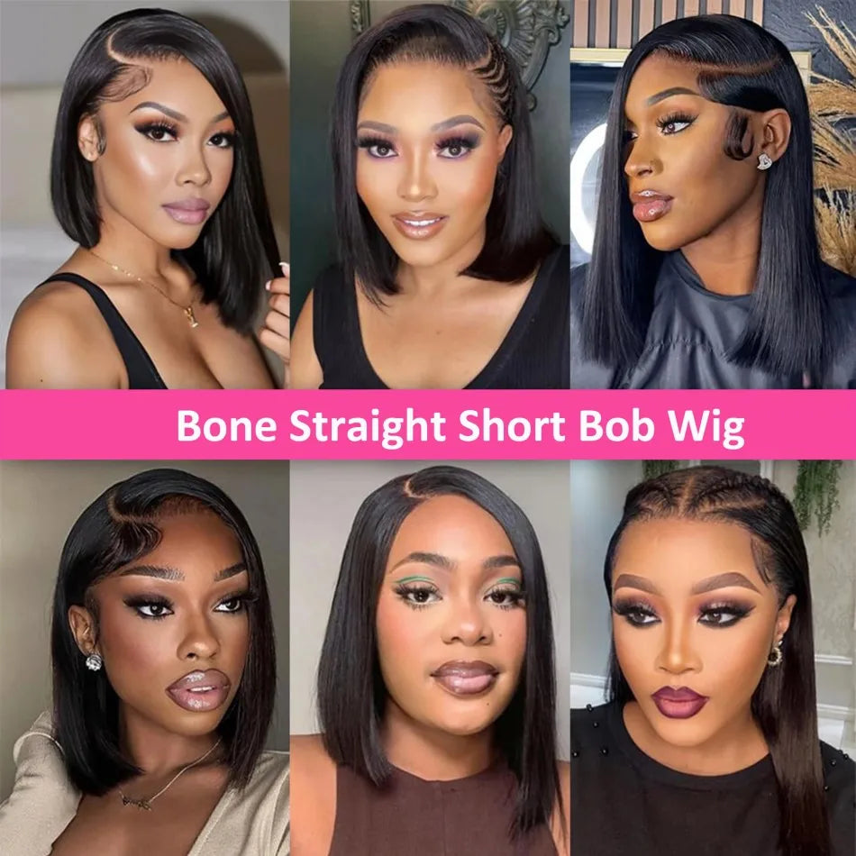 Straight Short Bob 13x6 HD Lace Front Human Hair Wigs Glueless Wigs 220 Density Pre Plucked Brazilian For Women 5x5 HD Lace Wig