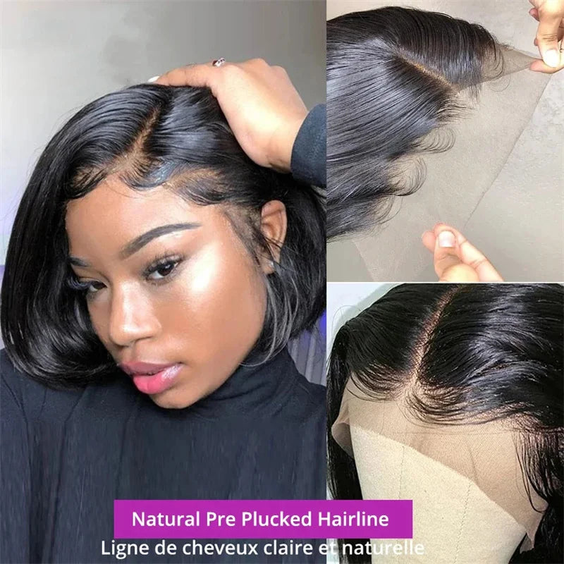 13x6 Short Bob Straight 5x5 Transparent Lace Front Wig 250% Density 4x4  Human Hair Pre Plucked Wigs For Black Women 10 16 Inch