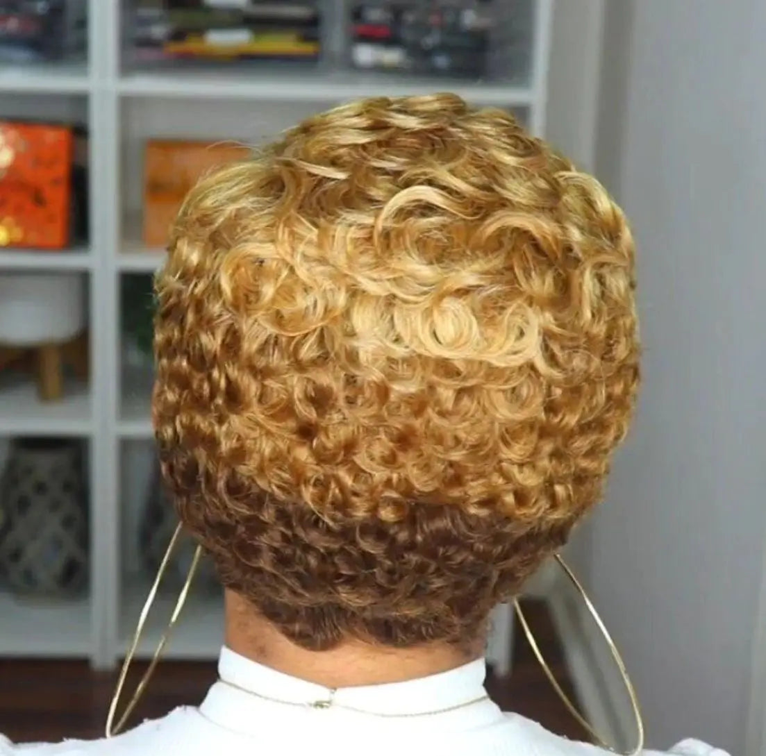 WIGERA Synthetic Short  Hairstyle  Curly Pixie Cut  Bob Wig Glond Brown/ Black/Wine Red Hair  Colored Wigs For Women