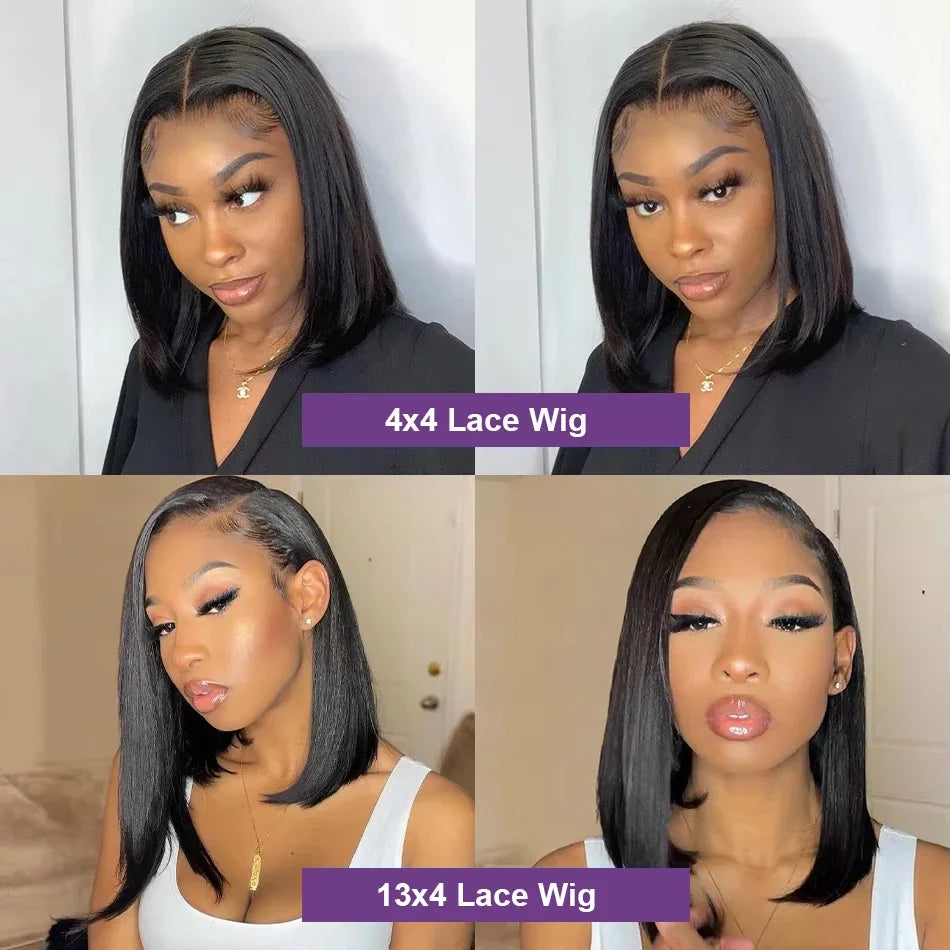 13x4 Straight Lace Frontal Bob Wig Pre Plucked 4x4 Human Hair Wigs Brazilian Remy Bone Straight Short Bob Wig For Women 14 Inch