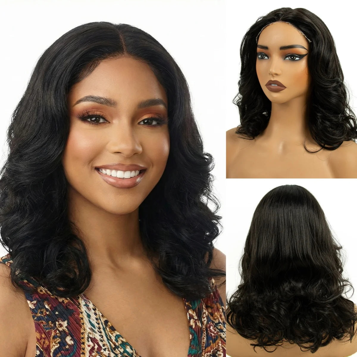 Lace Front Wig Deep Pre-Cut Black Short Curly Synthetic Hair 6*4 T Part Lace Center Part For Daily Replace Used
