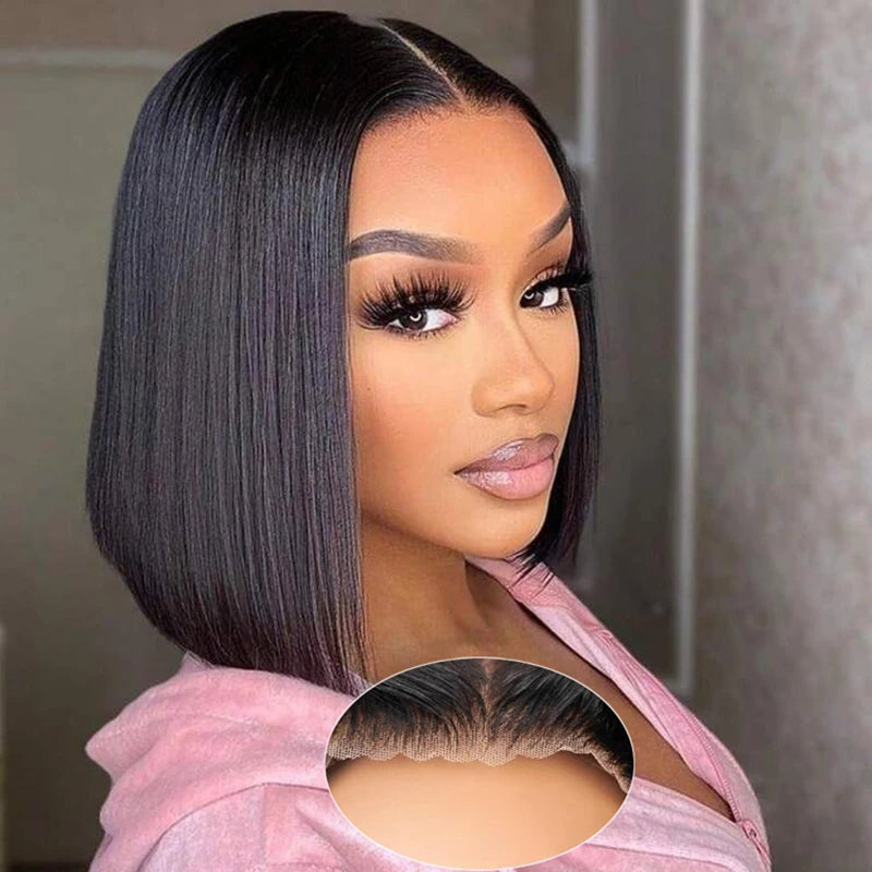 13x4 Straight Bob Wig Human Hair 100% Glueless Wear and Go HD Lace Wigs Human Hair Preplucked Short Human Hair Lace Frontal Wigs