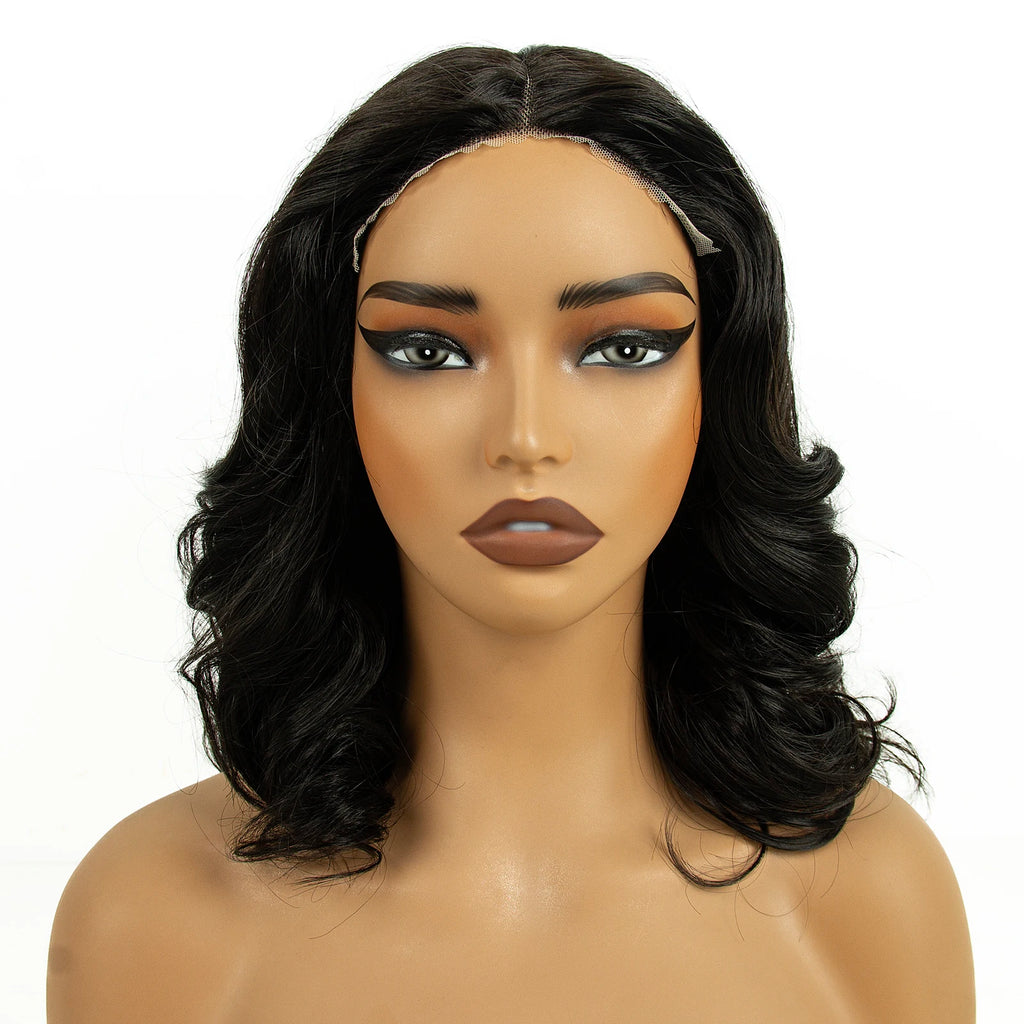 Lace Front Wig Deep Pre-Cut Black Short Curly Synthetic Hair 6*4 T Part Lace Center Part For Daily Replace Used