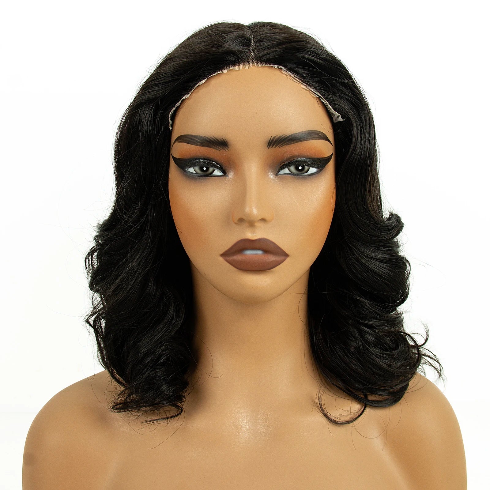 Lace Front Wig Deep Pre-Cut Black Short Curly Synthetic Hair 6*4 T Part Lace Center Part For Daily Replace Used