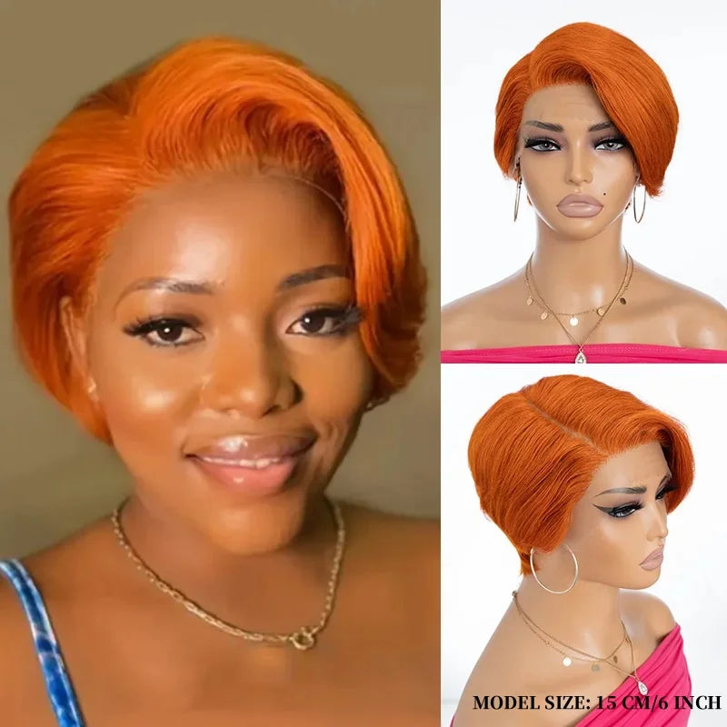 Short Straight Bob Pixie Cut Wig Ombre Human Hair Honey Blonde Pixie Wigs For Black Women Preplucked Part 13X4X1 Lace Wig for Wo