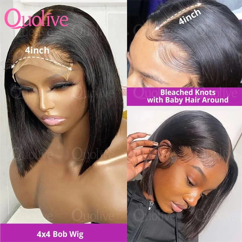 13x6 Short Bob Straight 5x5 Transparent Lace Front Wig 250% Density 4x4  Human Hair Pre Plucked Wigs For Black Women 10 16 Inch