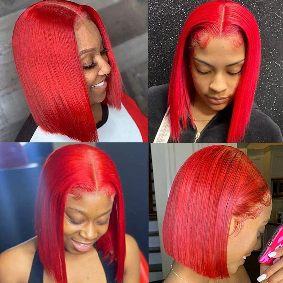Luxury Red Bob Wig – HD Lace Natural Look Human Hair