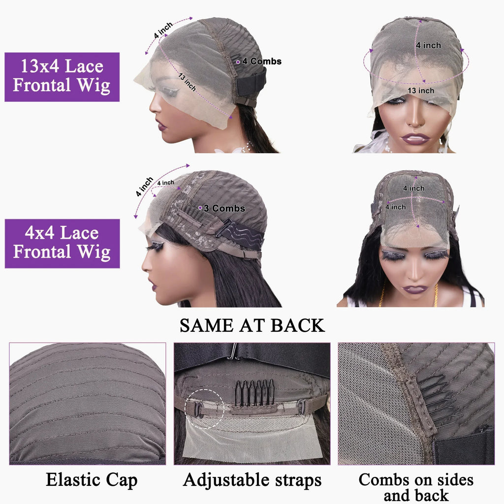 13x4 Straight Lace Frontal Bob Wig Pre Plucked 4x4 Human Hair Wigs Brazilian Remy Bone Straight Short Bob Wig For Women 14 Inch