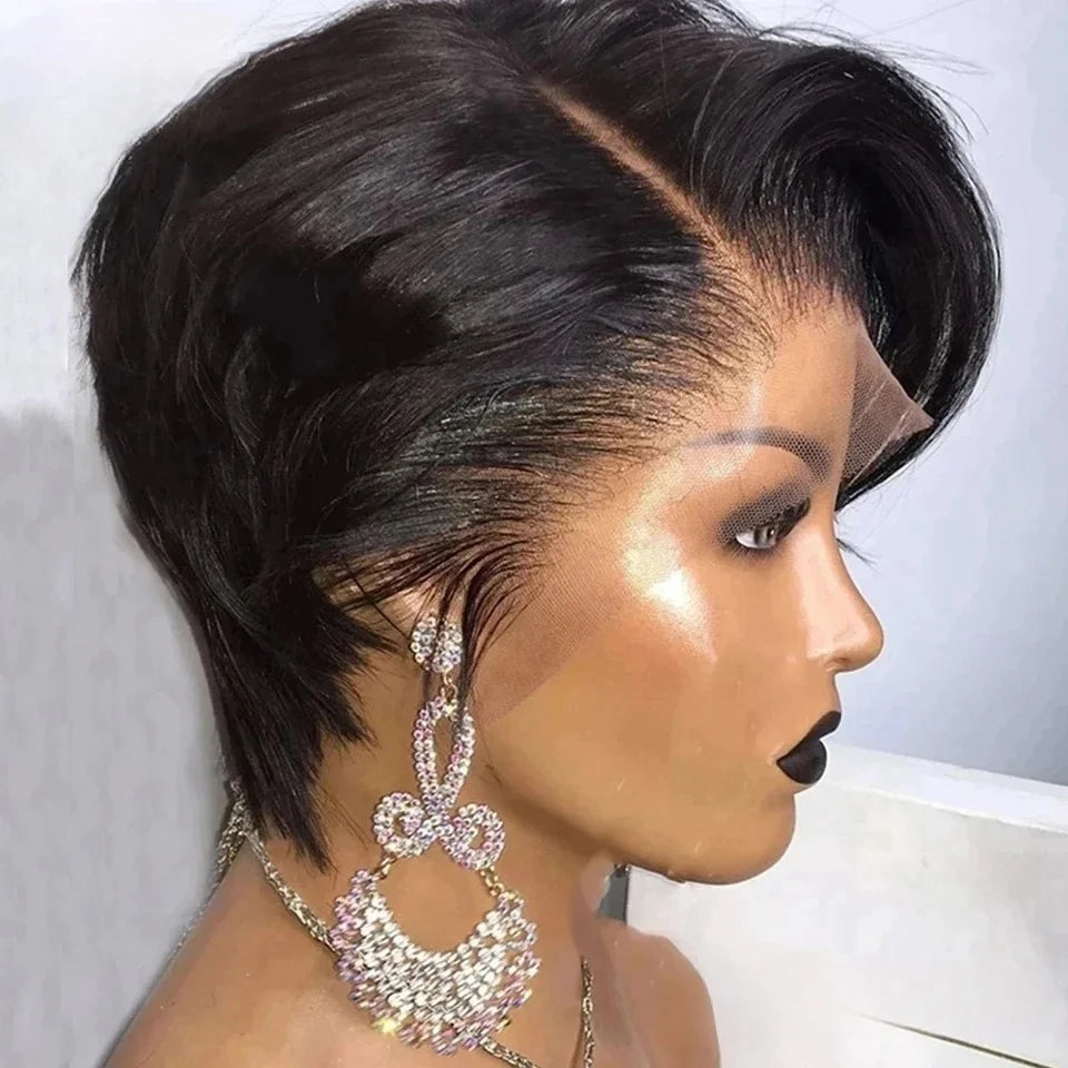 Short Straight Bob Pixie Cut Wig Ombre Human Hair Honey Blonde Pixie Wigs For Black Women Preplucked Part 13X4X1 Lace Wig for Wo