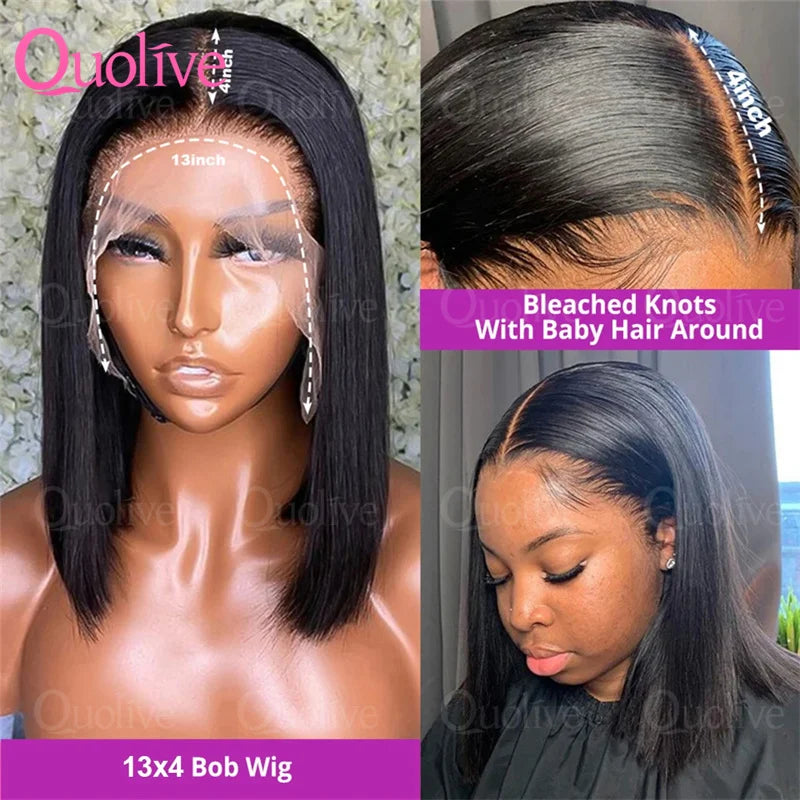 13x6 Short Bob Straight 5x5 Transparent Lace Front Wig 250% Density 4x4  Human Hair Pre Plucked Wigs For Black Women 10 16 Inch