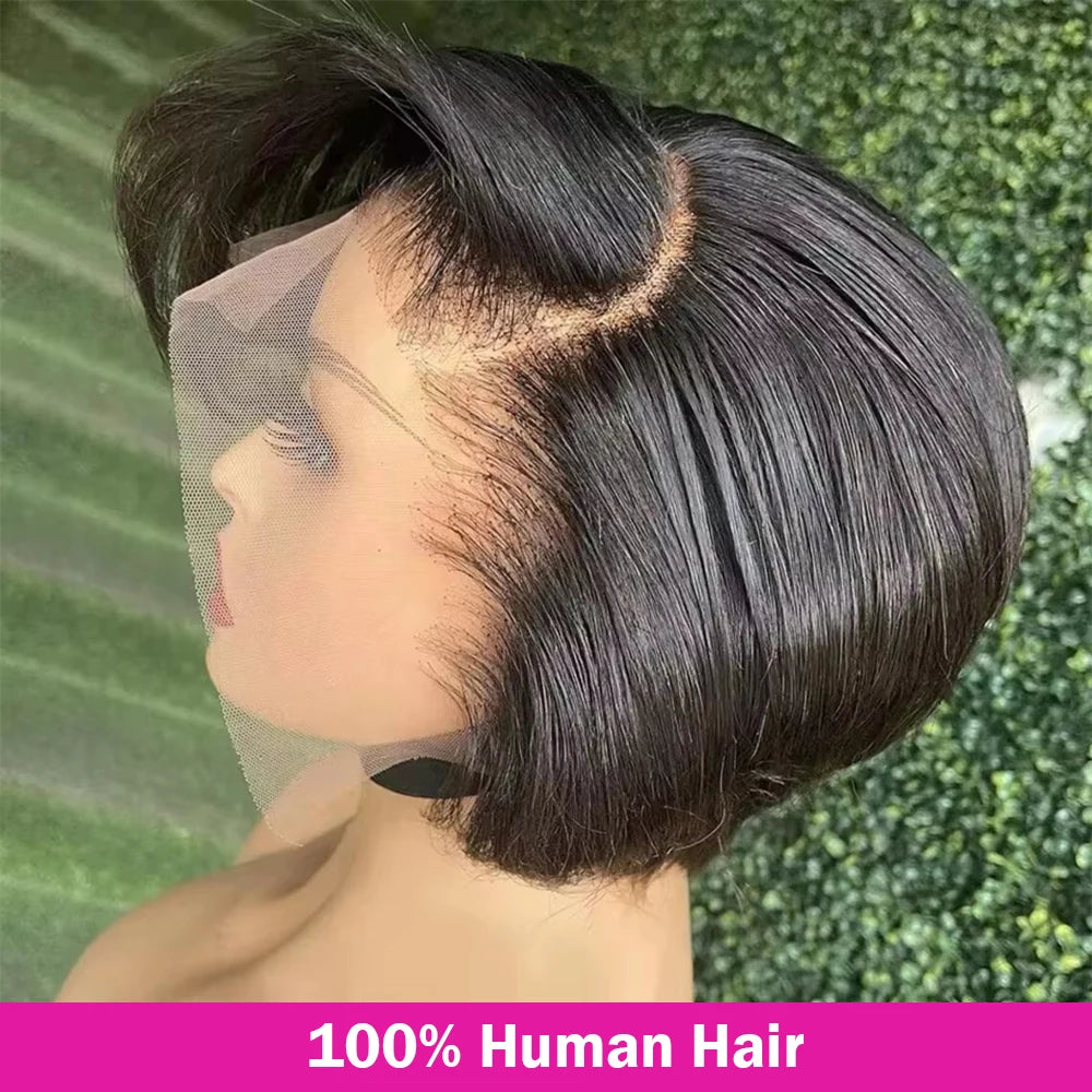 Free Part Pixie Cut Straight Wigs Burmese Lace Front Human Hair Wigs Short Bob Hair Wig Virgin Raw 100% Human Hair Natural Color Preplucked Hairline 13x4 Lace Frontal Hair Wig For Black Women