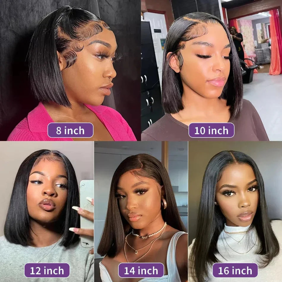 13x4 Straight Lace Frontal Bob Wig Pre Plucked 4x4 Human Hair Wigs Brazilian Remy Bone Straight Short Bob Wig For Women 14 Inch