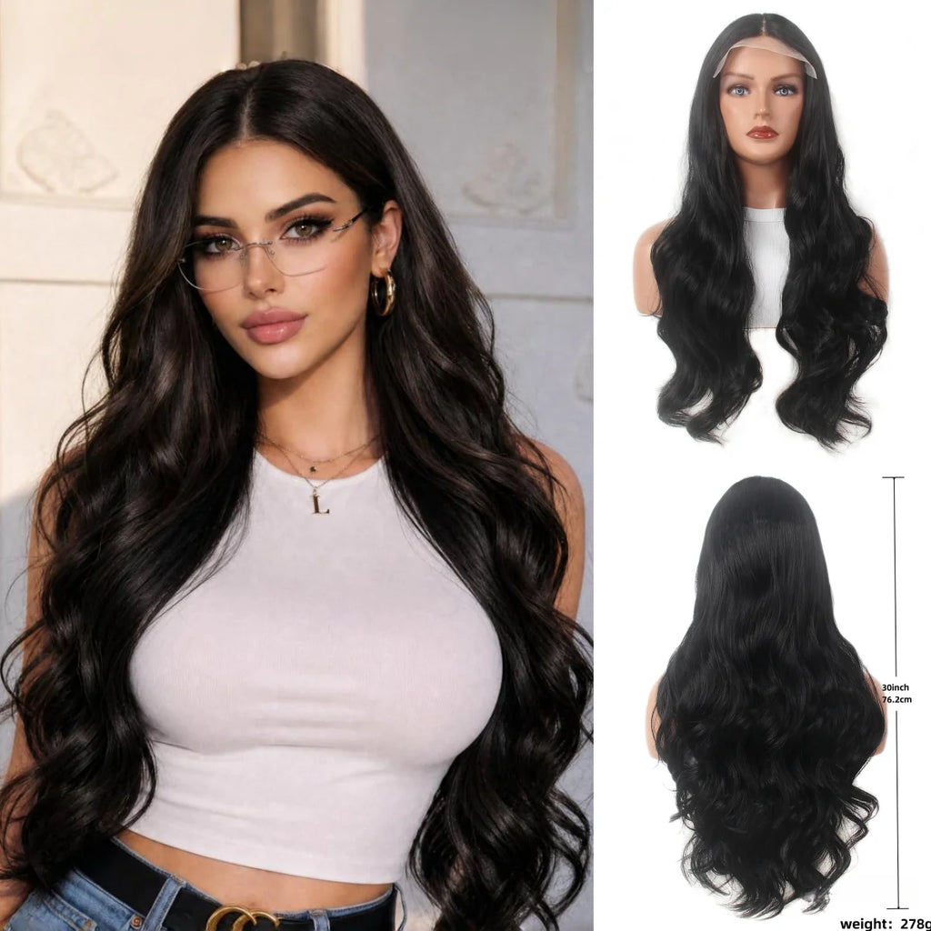 Lace Front Wig Deep Pre-Cut Black Short Curly Synthetic Hair 6*4 T Part Lace Center Part For Daily Replace Used