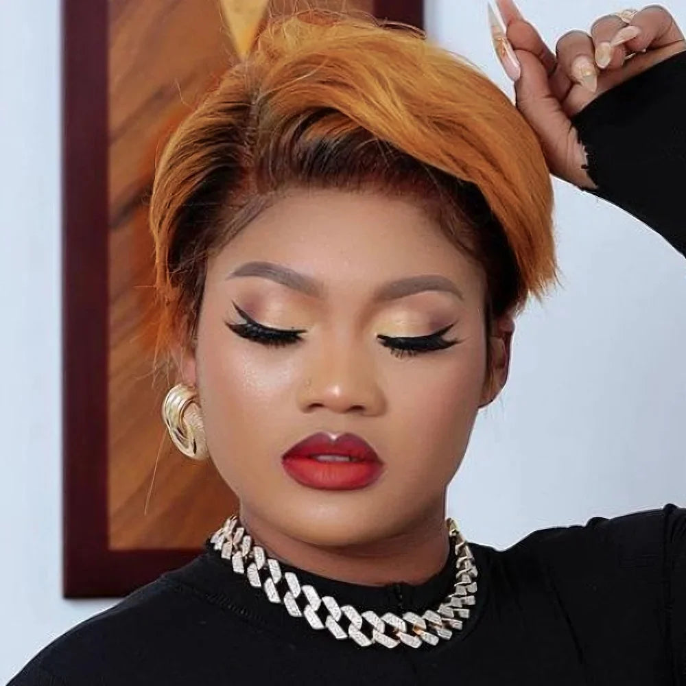 Short Straight Bob Pixie Cut Wig Ombre Human Hair Honey Blonde Pixie Wigs For Black Women Preplucked Part 13X4X1 Lace Wig for Wo