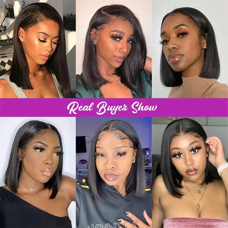 13x6 Short Bob Straight 5x5 Transparent Lace Front Wig 250% Density 4x4  Human Hair Pre Plucked Wigs For Black Women 10 16 Inch
