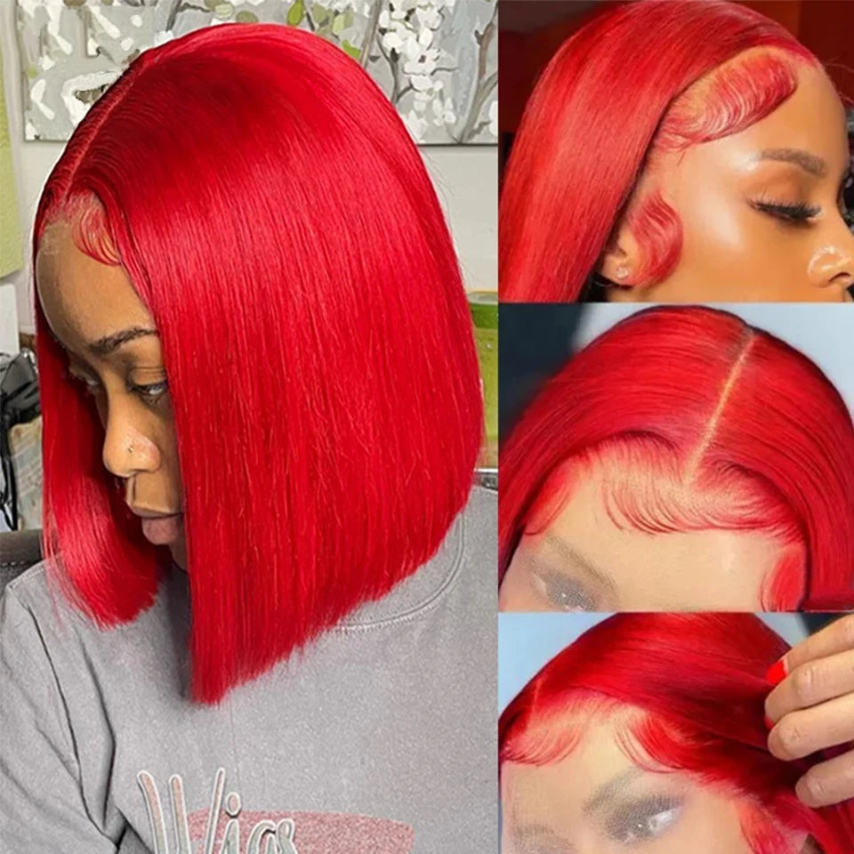 Luxury Red Bob Wig – HD Lace Natural Look Human Hair